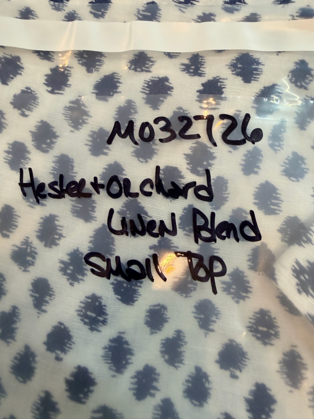Hester & Orchard Linen Blend Button Front Blouse Small Navy White Print Top - Picture 9 of 9